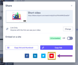A screenshot showing Vidyard's YouTube integration.