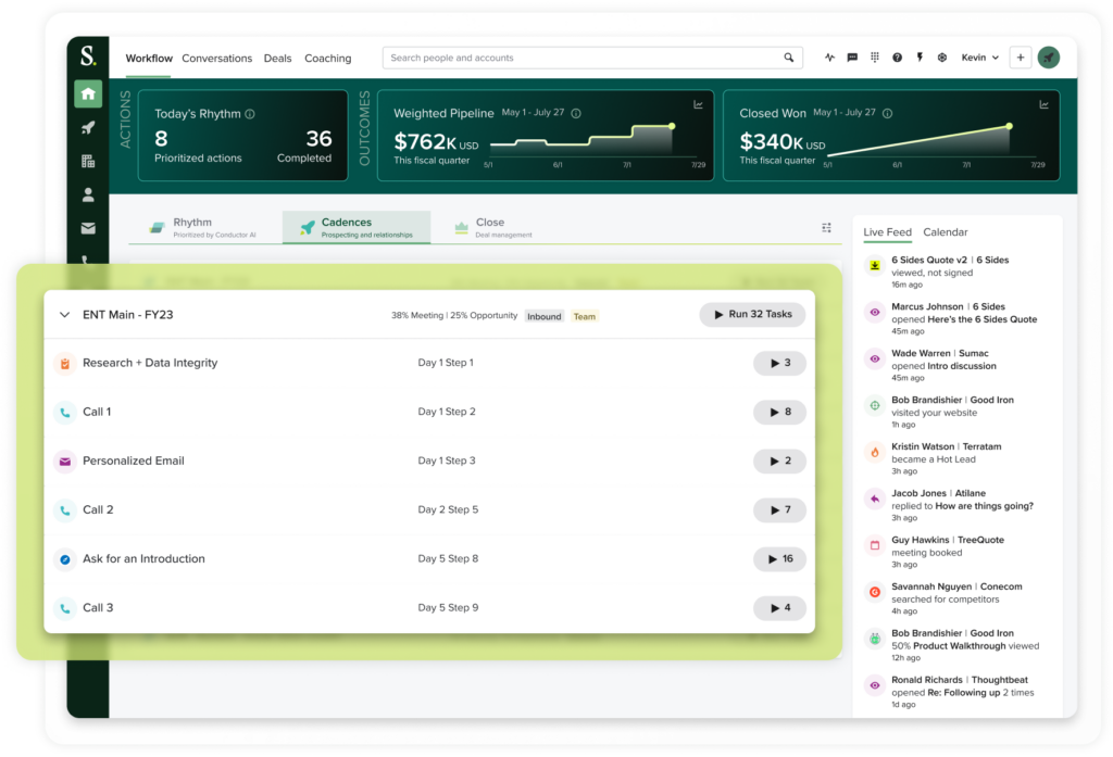 A screencap of Salesloft's sales propsecting tools.