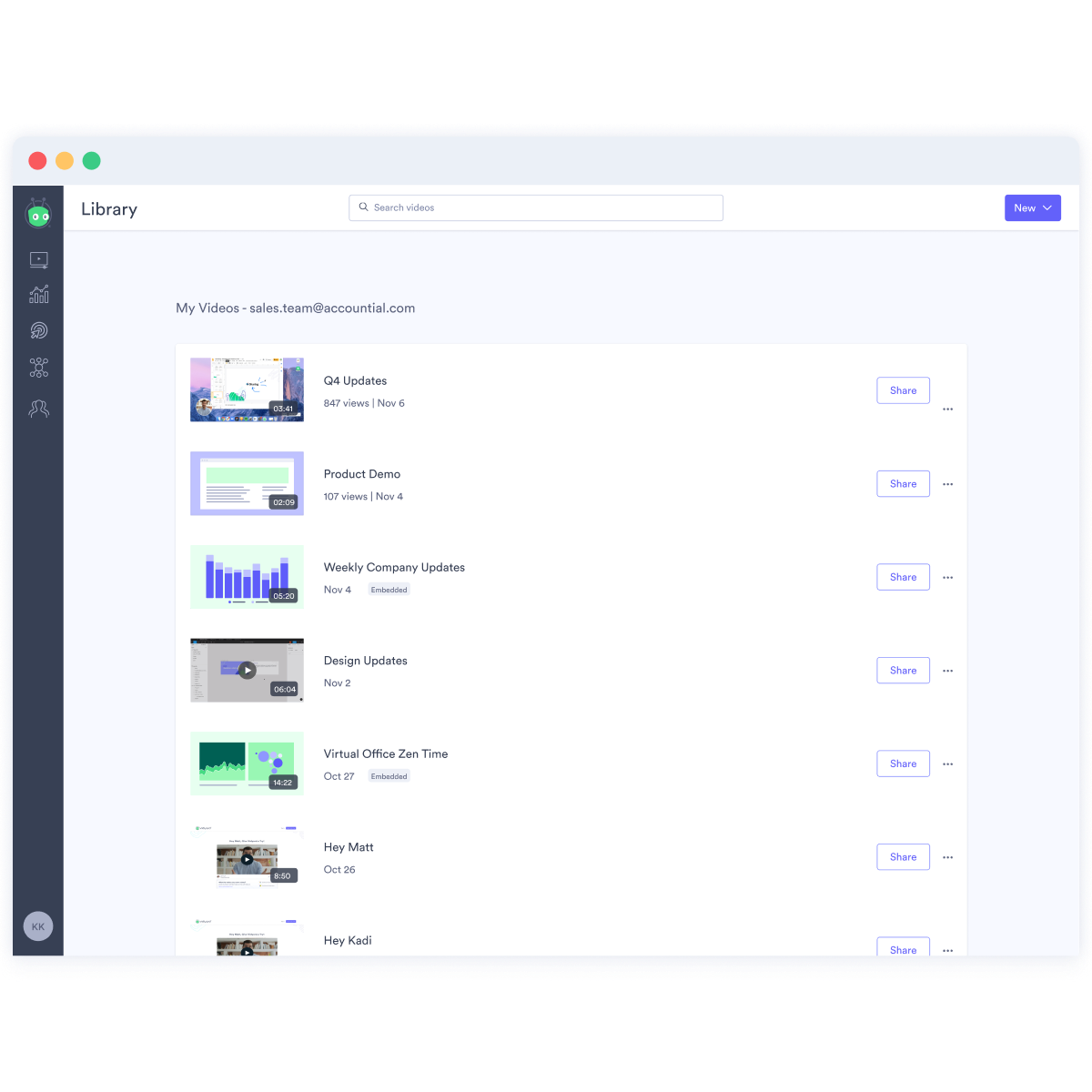 Using Vidyard's shared video library provides access to all your shared videos in one place.
